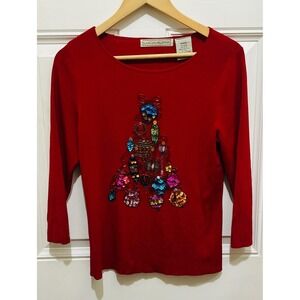 Lucia Burns Red Christmas Tree Sweater Size Medium Long Sleeve